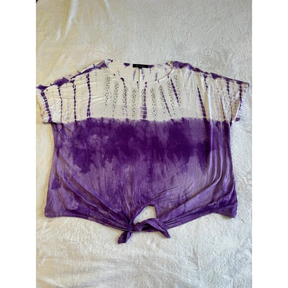 B.L.E.U. White & Purple Ombre Front Tie Studded Shirt Made in USA size large - Picture 1 of 5